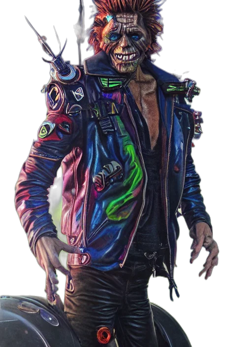jacket, face, mask, creature, cyberpunk, concept art, comic book art, photorealistic transparent PNG cut-out