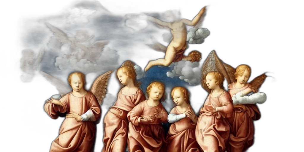 photorealistic, concept art, fire, angels, clouds, renaissance, style transparent PNG cut-out