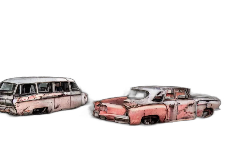 car, concept art, 3d render, low, wide, angle, shot, dilapidated transparent PNG cut-out