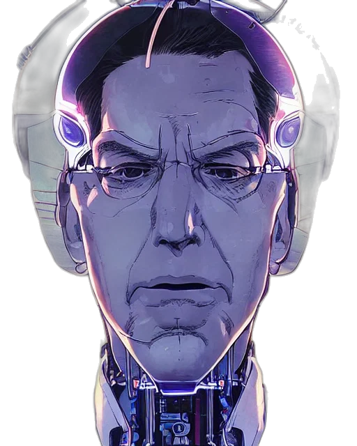 robot, face, mask, jacket, cyberpunk, comic book art, concept art, vaporwave transparent PNG cut-out