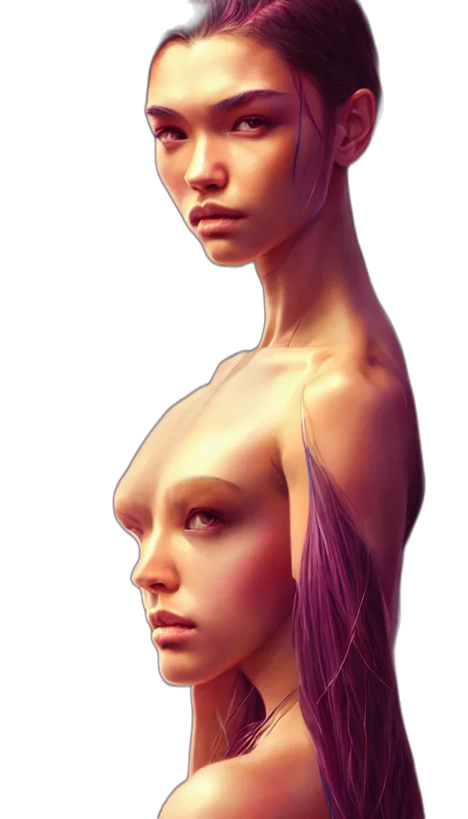 face, hair, dress, creature, photorealistic, concept art, 3d render, fantasy art transparent PNG cut-out