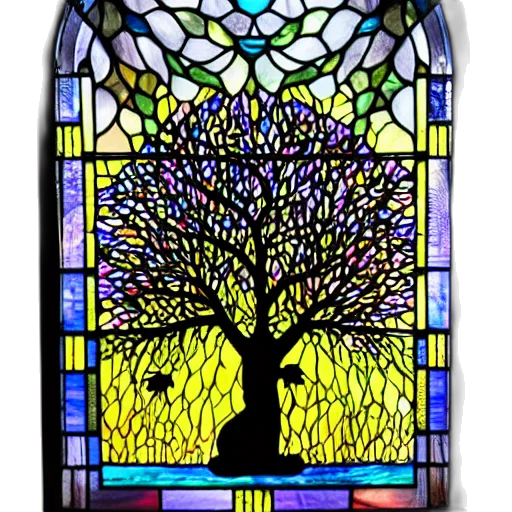 tree, forest, wonderful, stained, glass, black, cat, under transparent PNG cut-out