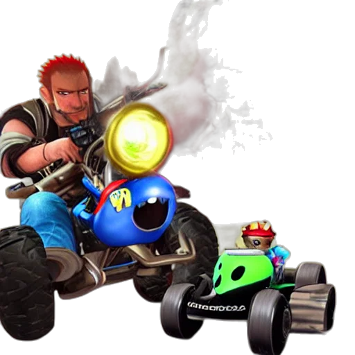 car, weapon, concept art, 3d render, photorealistic, pixel art, fire, mariokart transparent PNG cut-out