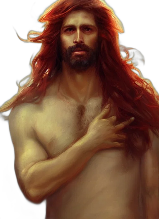 hair, fantasy art, photorealistic, concept art, oil painting, red, portrait, painting transparent PNG cut-out