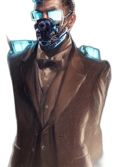 robot, mask, face, jacket, concept art, cyberpunk, 3d render, comic book art transparent PNG cut-out
