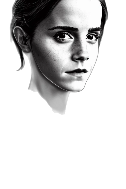 face, photorealistic, concept art, cartoon, comic book art, monochrome, emma, watson transparent PNG cut-out