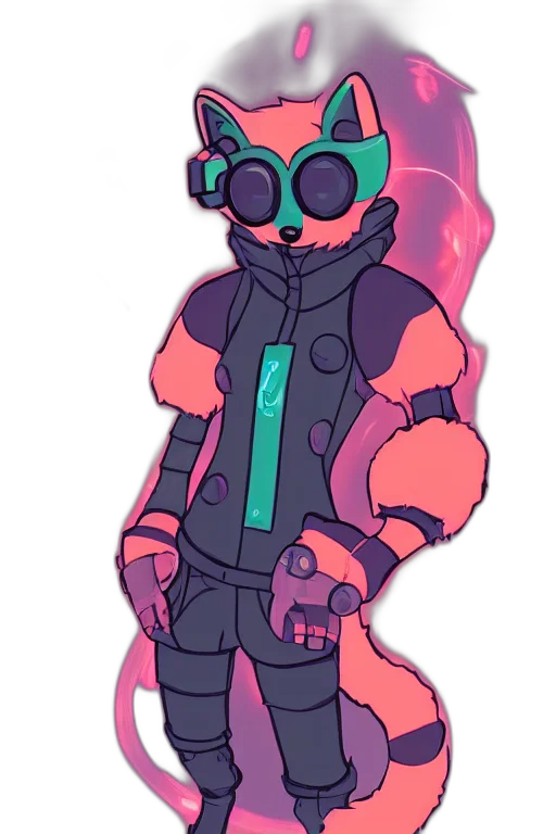jacket, staff, robot, mask, cyberpunk, concept art, vaporwave, pixel art transparent PNG cut-out