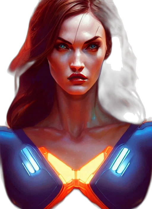 face, comic book art, concept art, fantasy art, photorealistic, neon lights, blue, neon transparent PNG cut-out