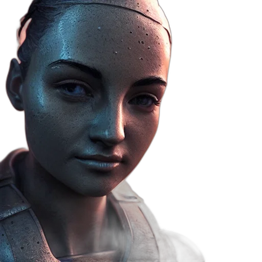 face, robot, staff, 3d render, photorealistic, concept art, cyberpunk, outer space transparent PNG cut-out