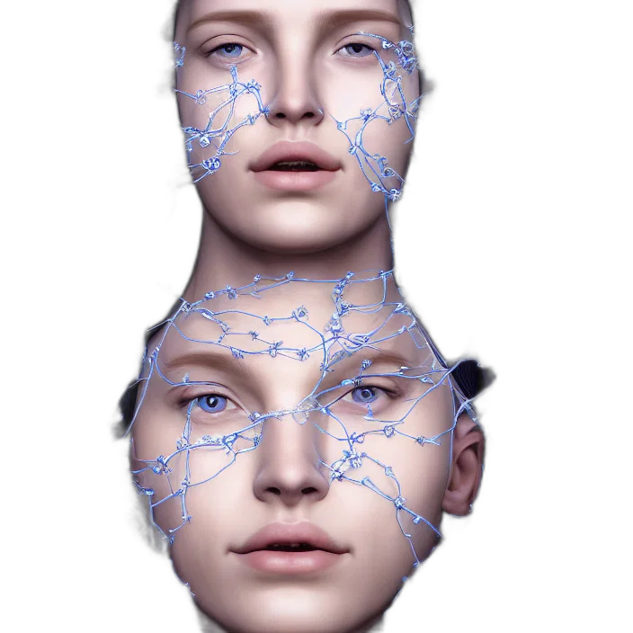 face, mask, robot, jewelry, cyberpunk, 3d render, photorealistic, concept art transparent PNG cut-out