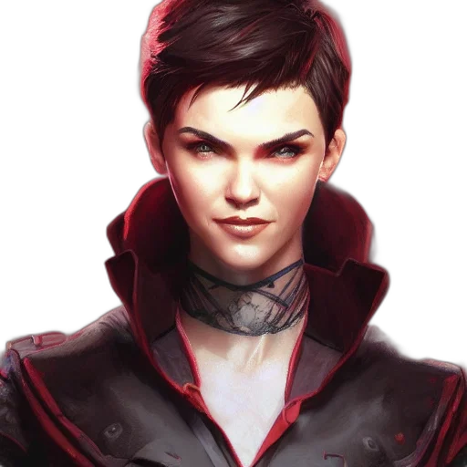 face, jacket, fantasy art, concept art, cyberpunk, comic book art, red, dark transparent PNG cut-out
