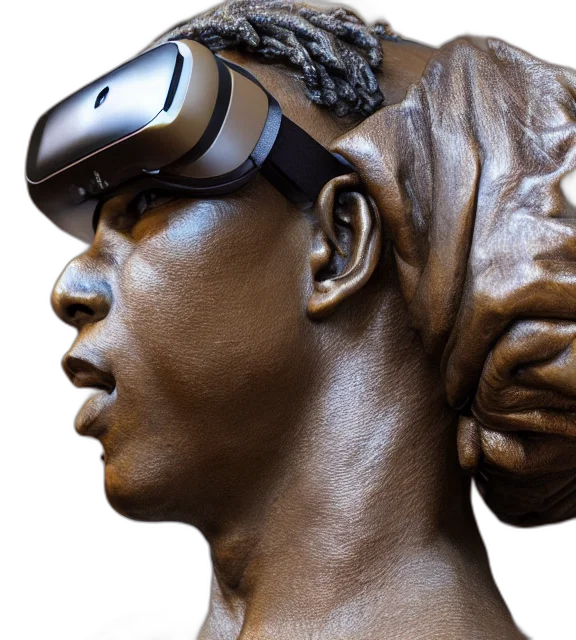 cyberpunk, 3d render, photorealistic, photo, medium, shot, bronze, statue transparent PNG cut-out