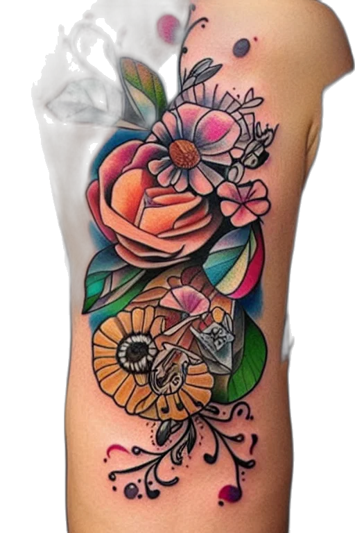 flower, photorealistic, colorful, creative, tattoo, designs transparent PNG cut-out