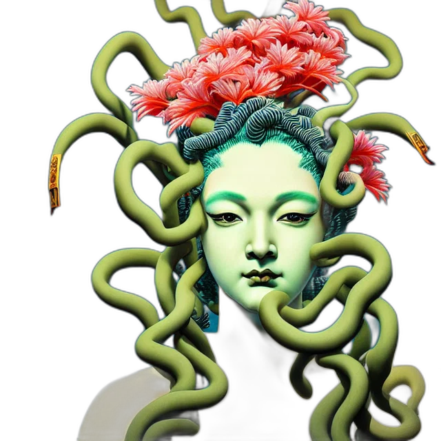 creature, crown, hair, mask, concept art, 3d render, fantasy art, pixel art transparent PNG cut-out