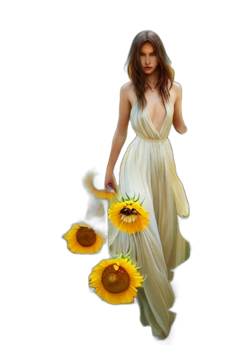 dress, flower, fantasy art, photorealistic, concept art, oil painting, golden, earth tones transparent PNG cut-out