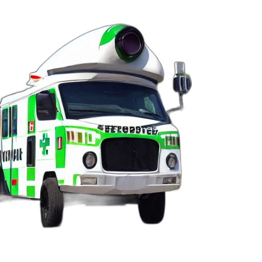 staff, car, 3d render, concept art, photorealistic, anthropomorphic, ambulance, shaped transparent PNG cut-out