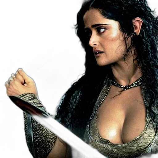sword, fantasy art, concept art, comic book art, epic, photo, salma, hayek transparent PNG cut-out