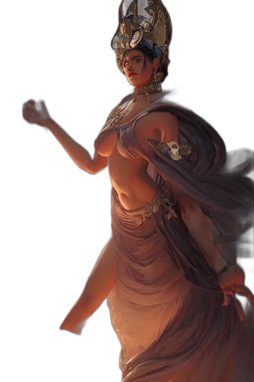 dress, staff, crown, jewelry, concept art, fantasy art, comic book art, photorealistic transparent PNG cut-out