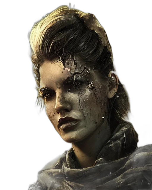 face, concept art, cyberpunk, comic book art, photorealistic, dark, earth tones, golden transparent PNG cut-out