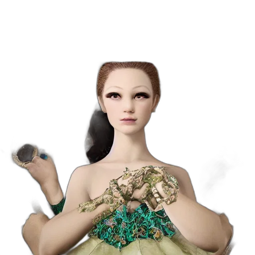 dress, jewelry, robot, crown, 3d render, concept art, fantasy art, photorealistic transparent PNG cut-out