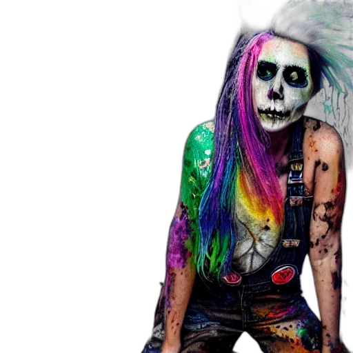 neon, colorful, mixed, media, painting, grungy, skull, woman transparent PNG cut-out