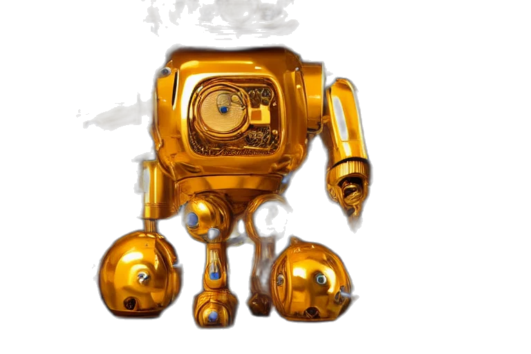 robot, weapon, creature, concept art, 3d render, fantasy art, watercolor, golden transparent PNG cut-out