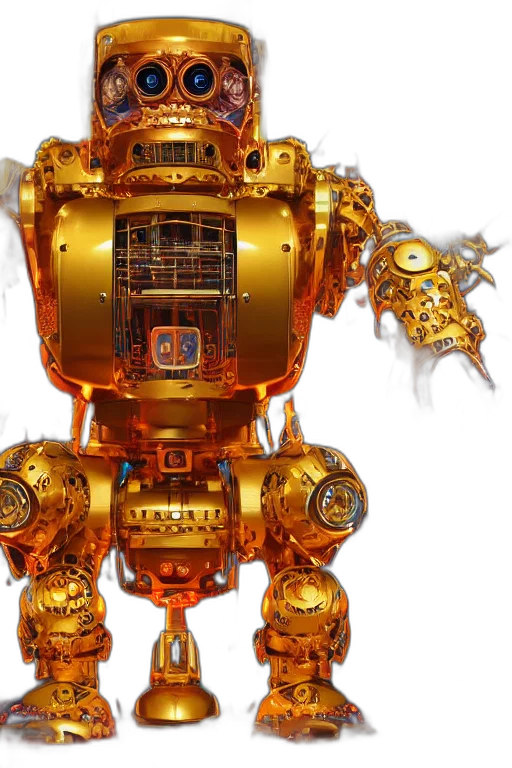 robot, concept art, 3d render, portrait, photo, giant, huge, golden transparent PNG cut-out