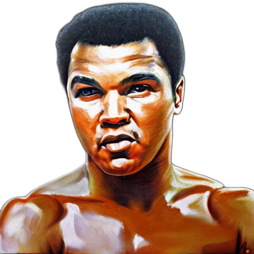face, photorealistic, oil painting, comic book art, concept art, muhammad, ali, portrait transparent PNG cut-out