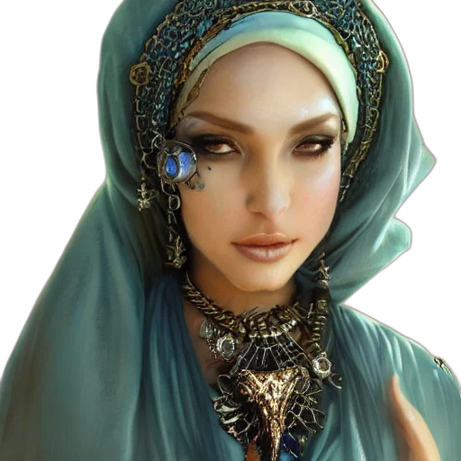 jewelry, face, crown, staff, fantasy art, photorealistic, concept art, 3d render transparent PNG cut-out