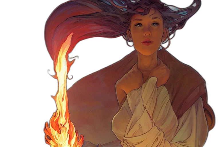 concept art, fantasy art, comic book art, fire, golden, red, squidward, firebending transparent PNG cut-out