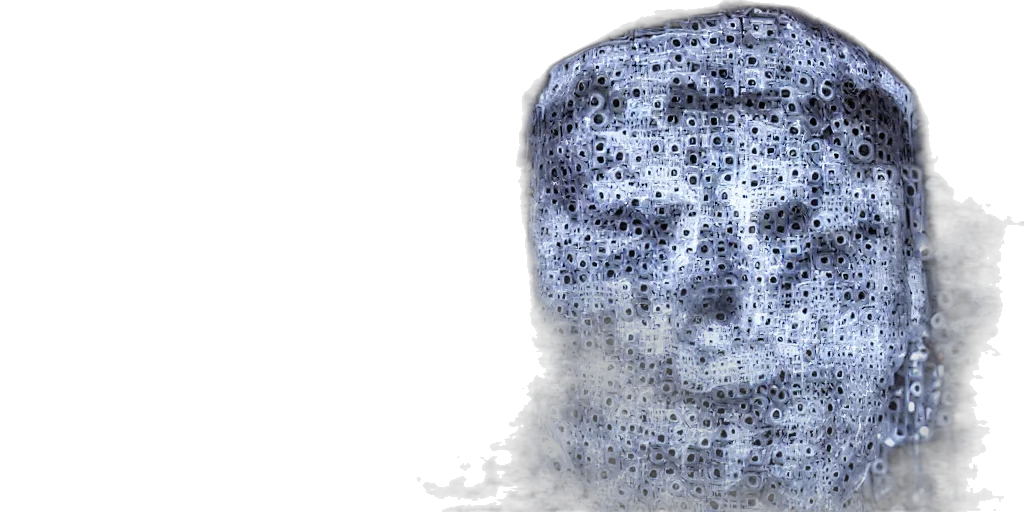 face, robot, mask, hat, 3d render, photorealistic, concept art, made transparent PNG cut-out