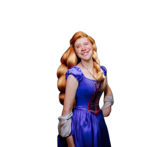 dress, crown, hair, staff transparent PNG cut-out