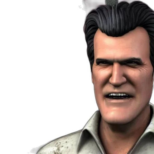 face, 3d render, photorealistic, concept art, comic book art, screenshot, bruce, campbell transparent PNG cut-out