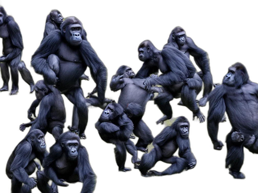 animal, creature, mask, concept art, 3d render, photorealistic, gorillas, playing transparent PNG cut-out