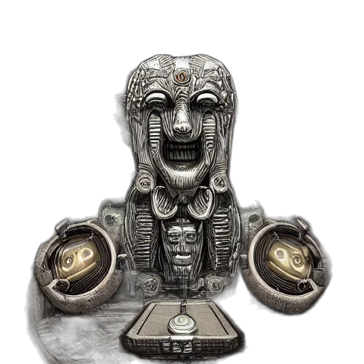 jewelry, face, robot, crown, 3d render, tiki, deity, jeffrey transparent PNG cut-out