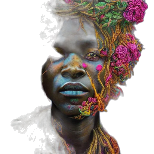 face, mask, crown, flower, photorealistic, concept art, fantasy art, watercolor transparent PNG cut-out