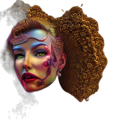 mask, crown, face, hair, photorealistic, concept art, fantasy art, 3d render transparent PNG cut-out