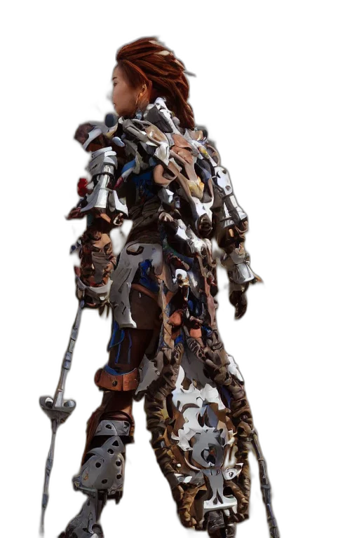 robot, staff, weapon, sword, concept art, 3d render, fantasy art, earth tones transparent PNG cut-out