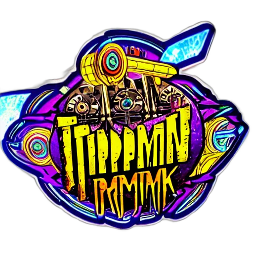 concept art, sticker, rock, band, name, tripmachine, render, huge transparent PNG cut-out