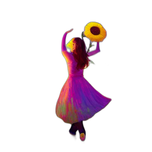 dress, staff, umbrella, flower, 3d render, concept art, colorful, giant transparent PNG cut-out