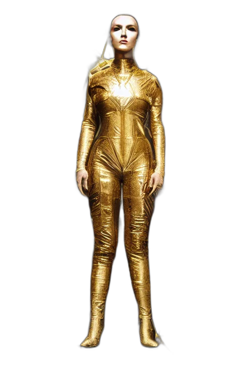dress, jewelry, 3d render, concept art, golden, beautifull, cyberpunk, woman transparent PNG cut-out