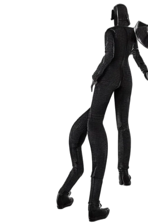 dress, robot, creature, jacket, 3d render, concept art, cyberpunk, cartoon transparent PNG cut-out