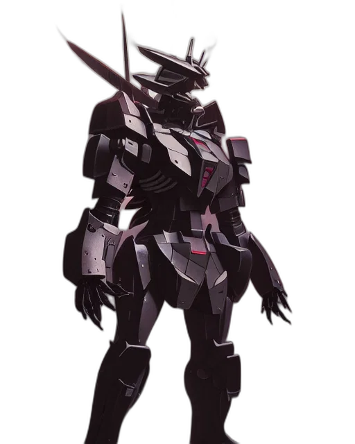 robot, weapon, sword, concept art, 3d render, pixel art, vaporwave, monochrome transparent PNG cut-out