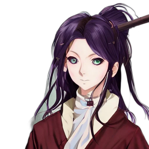 staff, weapon, hair, sword, anime, pixel art, fantasy art, vaporwave transparent PNG cut-out