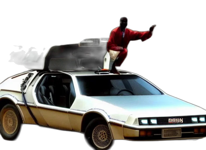 car, concept art, african, jesus, driving, flying, delorean transparent PNG cut-out
