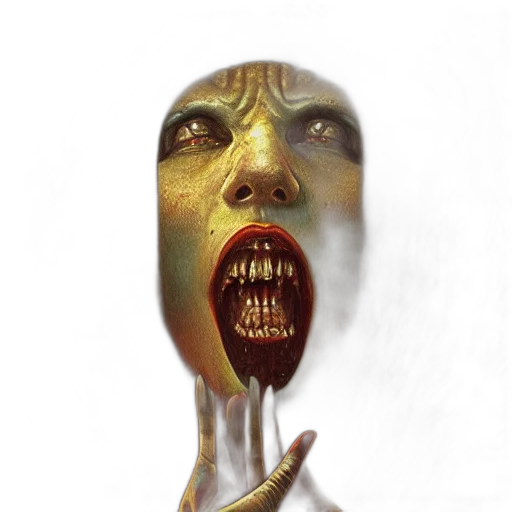 face, mask, creature, staff, concept art, photorealistic, fantasy art, 3d render transparent PNG cut-out