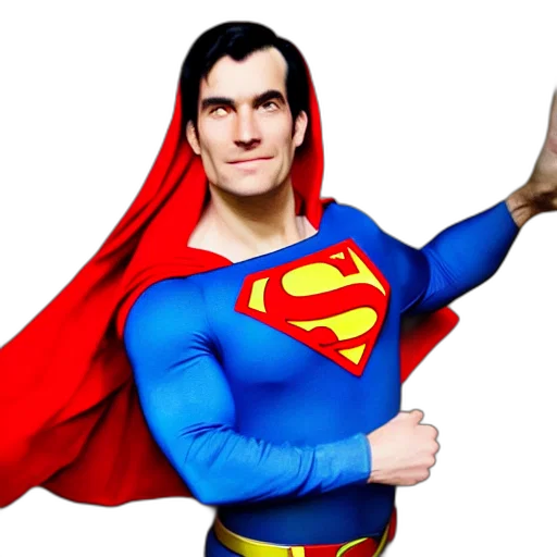 comic book art, photo, superman, reaching transparent PNG cut-out