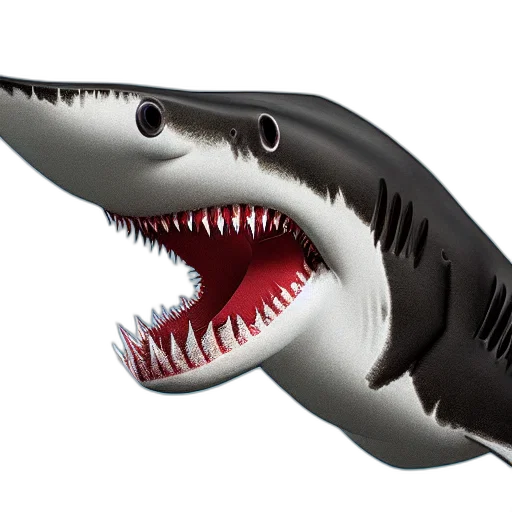 animal, creature, weapon, 3d render, photorealistic, concept art, mix, shark transparent PNG cut-out