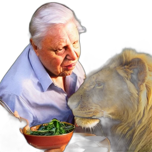 food, animal, creature, david, attenborough, sitting, restaurant, lion transparent PNG cut-out