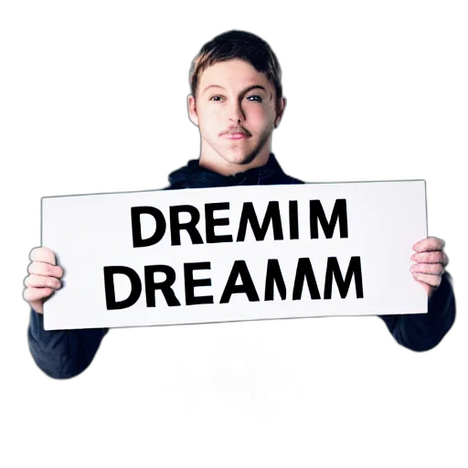 human, robot, holding, sign, text, reads, dream transparent PNG cut-out